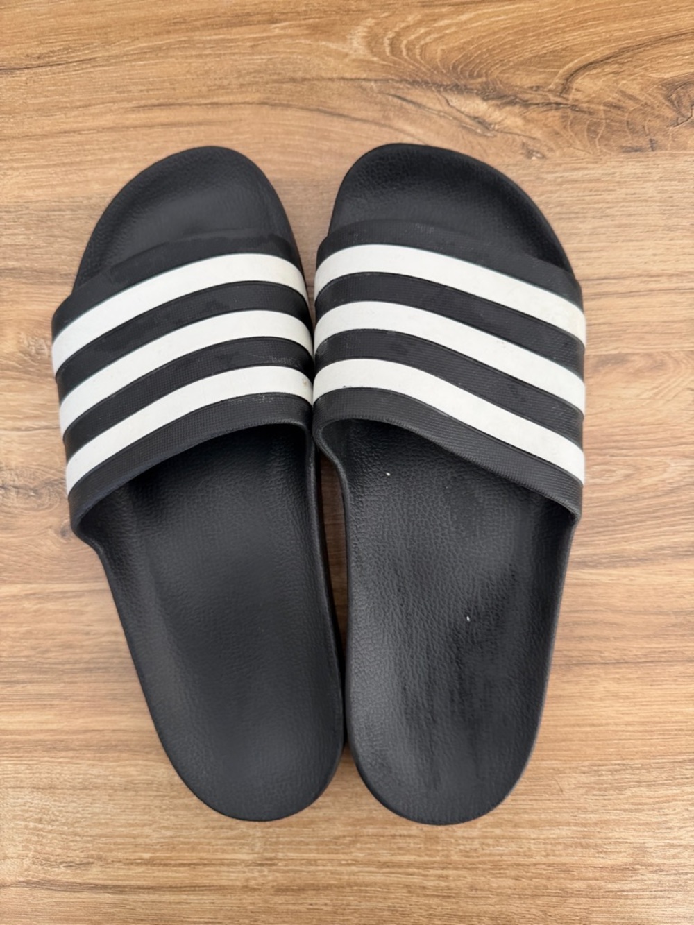 adidas Black Slides with White Stripes